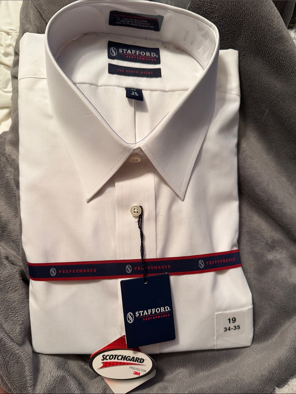 Stafford  Performance White scotch guard protected  button collard Dress Shirt